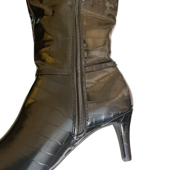 Karen Scott Boots Women Black SZ 7.5M Hanna Croc Wide-Calf Knee High Silver - Picture 8 of 15